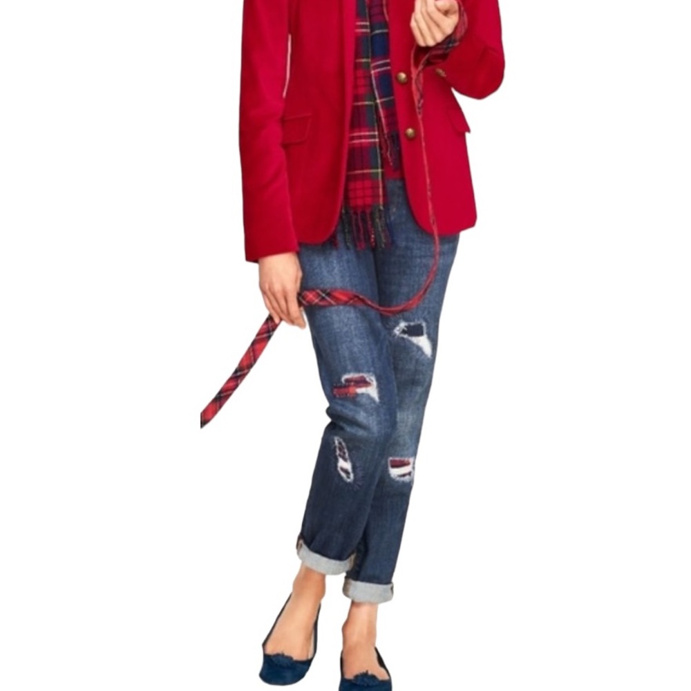 Talbots Boyfriend Patchwork Plaid Distressed Jean… - image 3